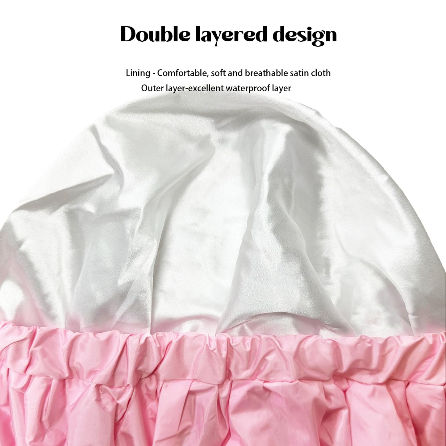 Amamba Shower Caps,100% Real Satin Lined Shower Cap,Extra Large Shower Cap for Women Reusable Waterproof,Adjustable Size&Long Hair Bath Caps?Pink?