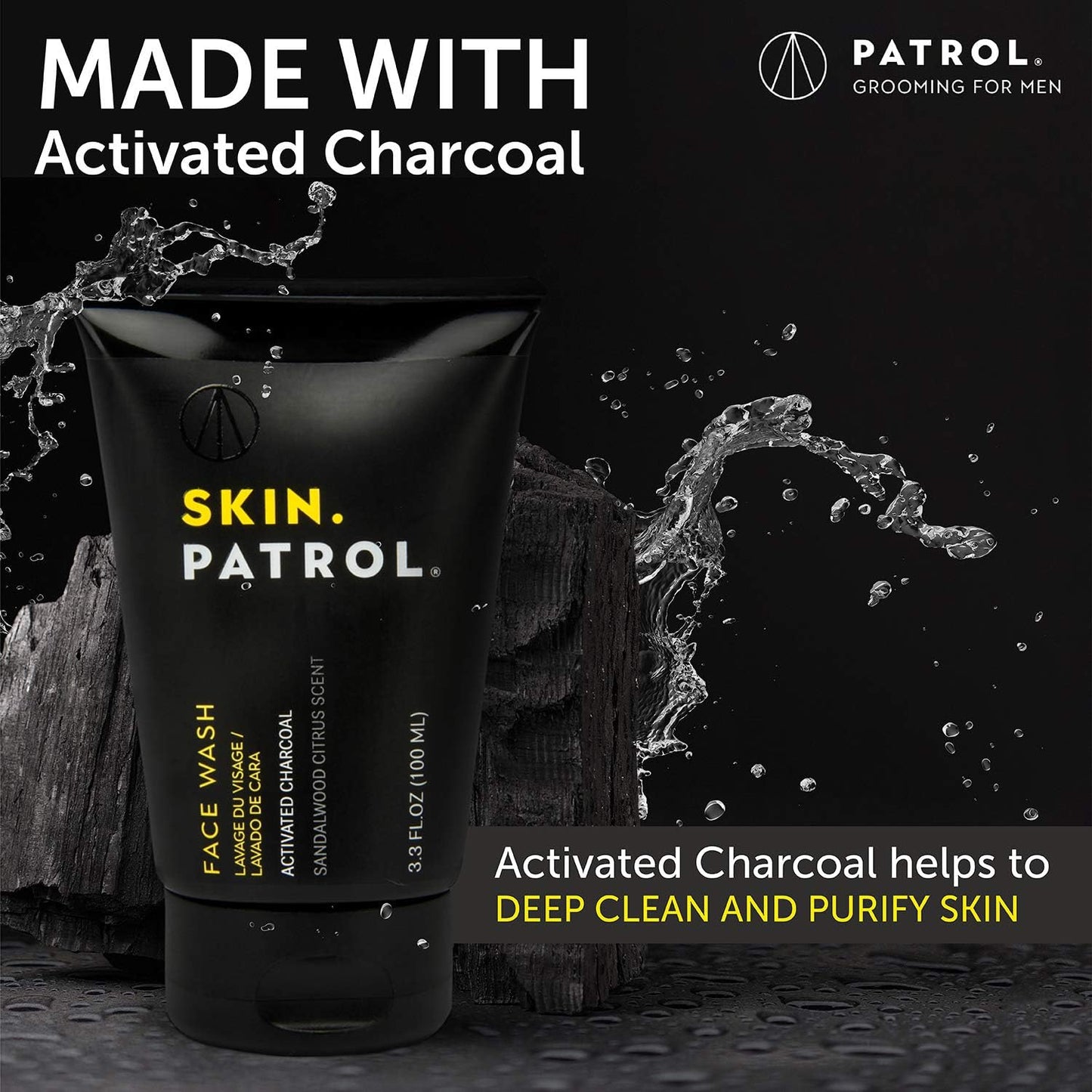 Bump Patrol Skin Patrol Activated Charcoal Face Wash for Men - Daily Deep Cleansing Men’s Face Wash for Oily Skin, Paraben and Sulfate Free Facial