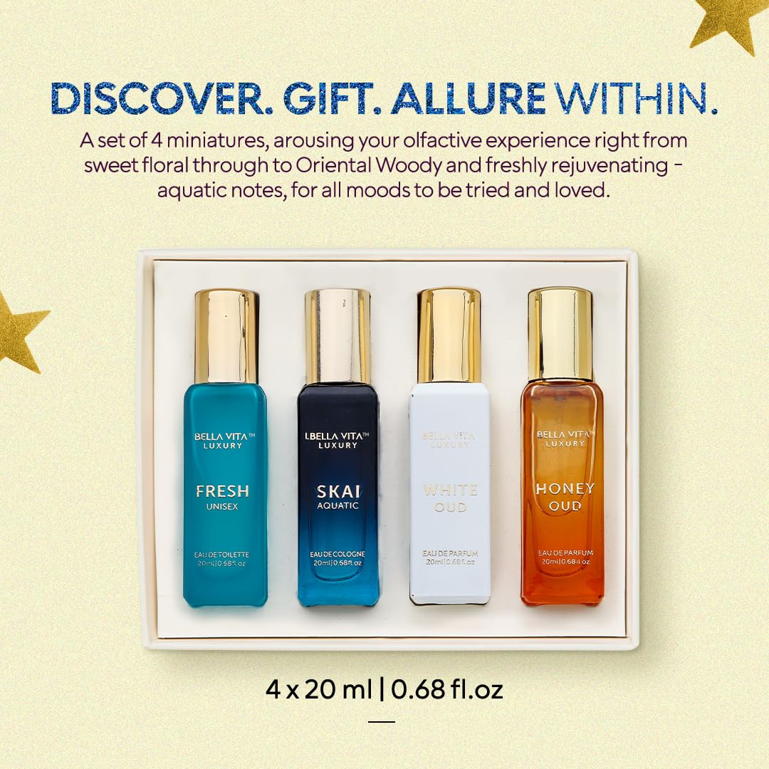Bellavita Luxury Unisex Perfume Gift Set with Honey & White Oud, Skai, & Fresh | 80ml | Perfume for Men and Women | Honey, Artemisia Lemon, Bergamot Beauty and Personal Care Bella Vita Luxury