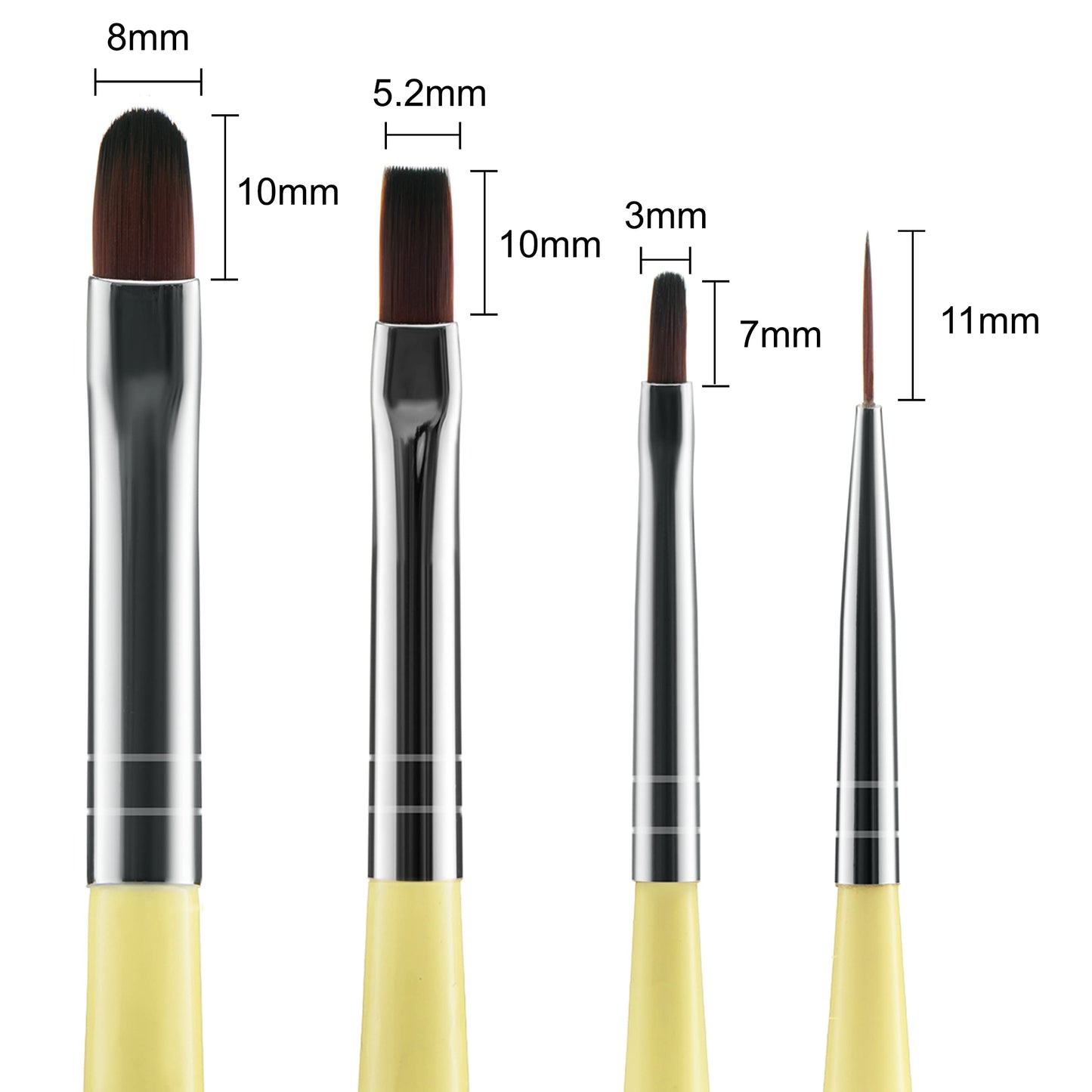 Beaute Galleria 4-Piece UV Gel Nail Art Brush Set - Pro Flat, Carved, Detailer, Round for Fine Line, Detailer, Outline, Striping, Polygel Nails, Gel