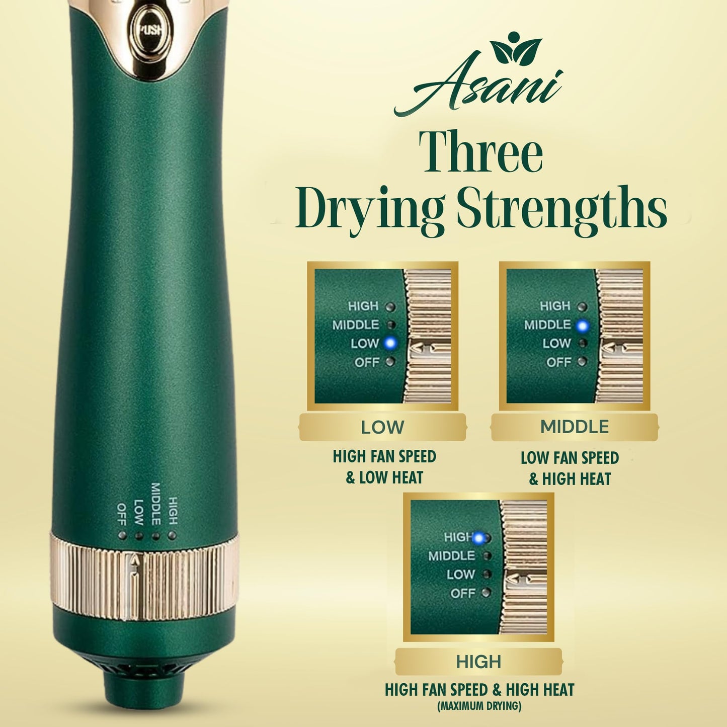 Asani Hot Air Brush - Multipurpose Blow Dryer Brush with Interchangeable Heads, Heated Round Brush for Curling or Straightening, Volumizer and Styling