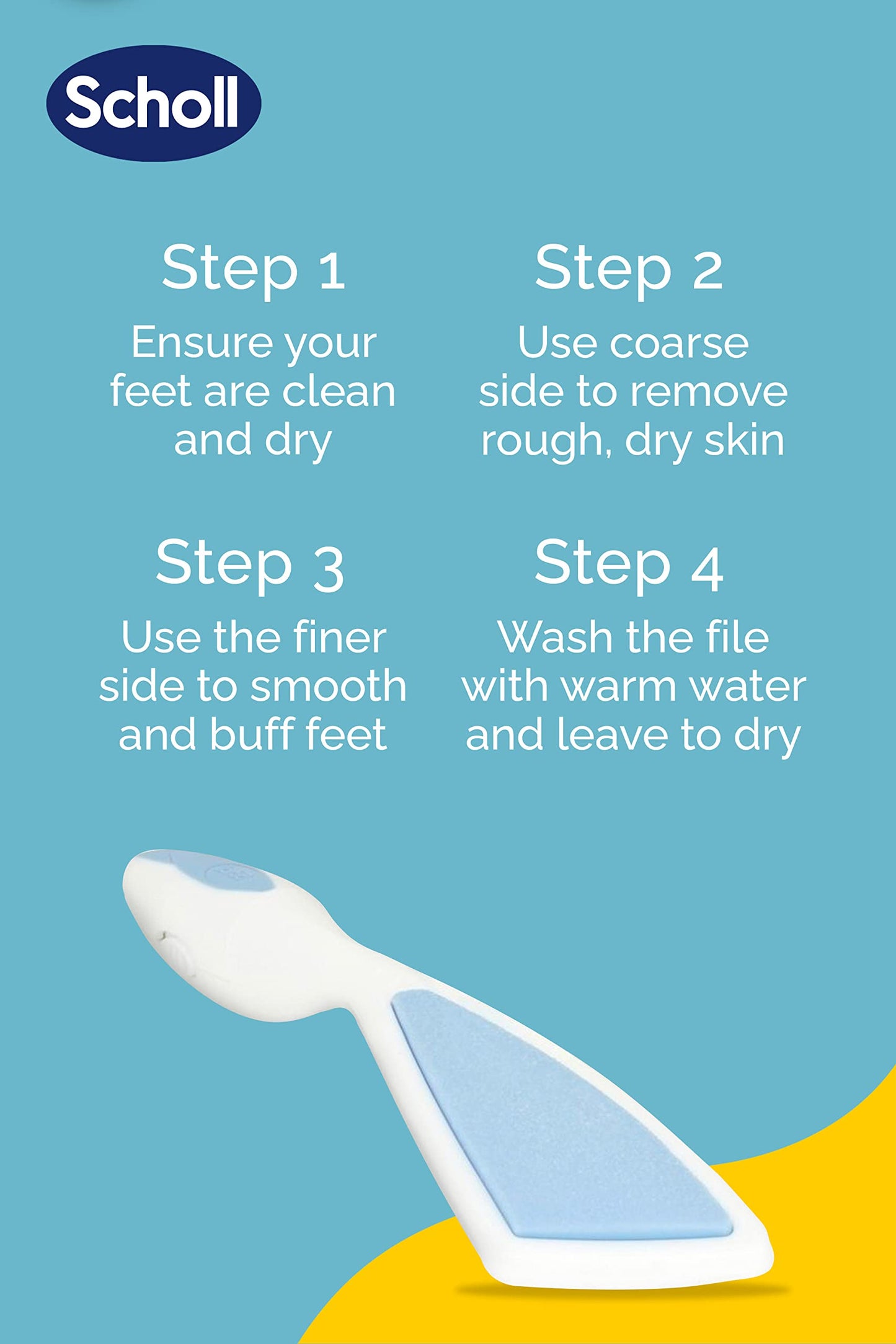 Scholl Hard Skin Foot File - Double Action Footfile for Hard Skin Removal and Rough Skin Smoothing, Soft Grip Extendable Handle for Comfortable Use