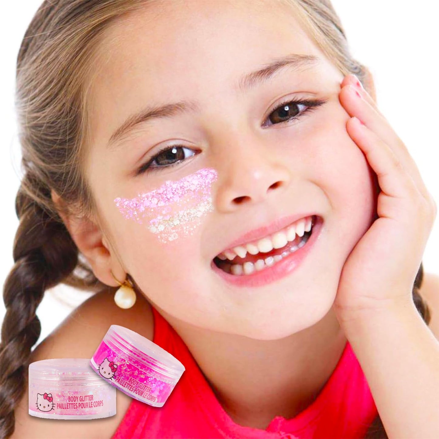 Hello Kitty Body Glitter Set - Bundle with 4 Body Glitter Colors for Costumes, Dress Up, Pretend Play, and More, Stickers | Hello Kitty Accessories