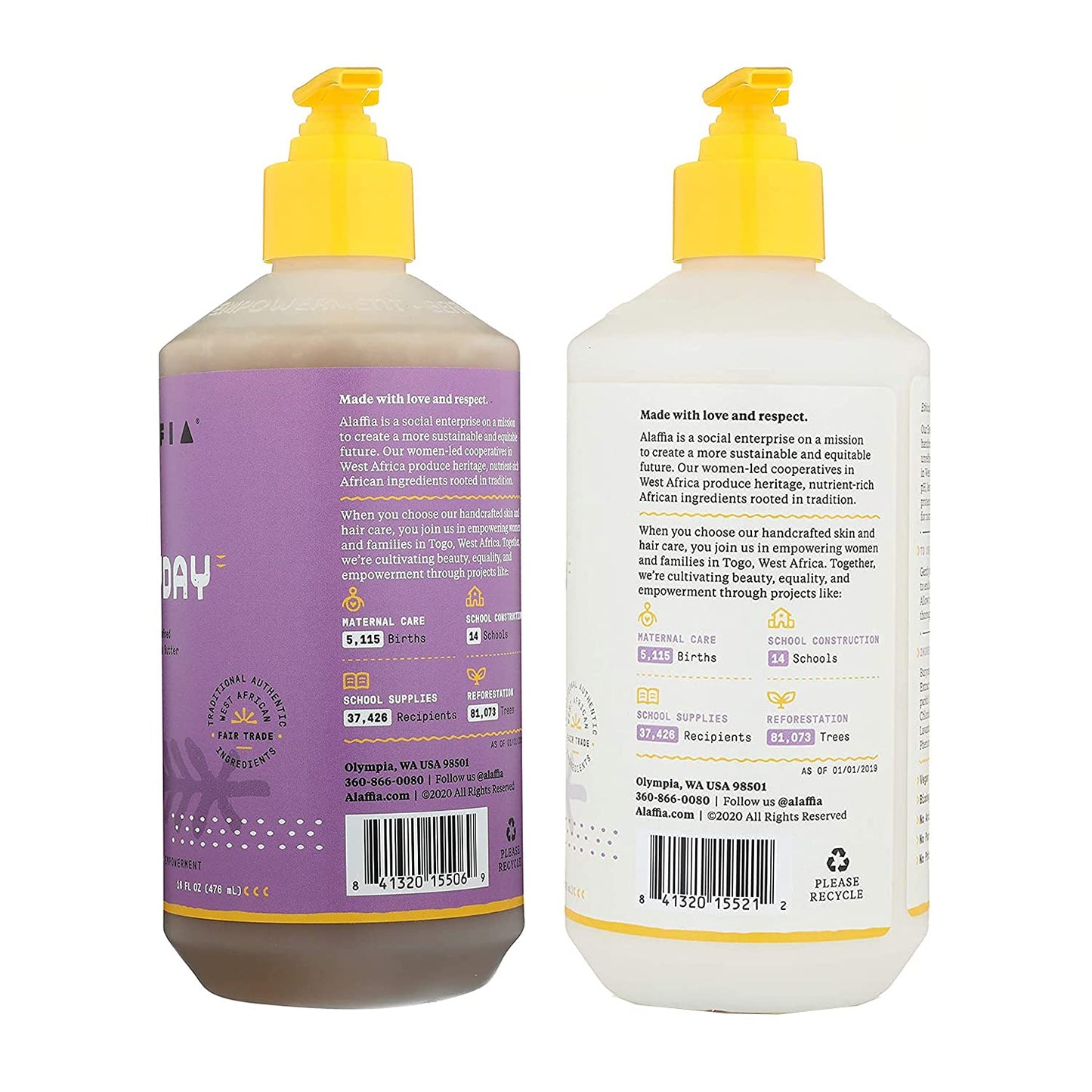 Alaffia Shampoo and Conditioner, Lavender - EveryDay Shea Sulfate-Free Shampoo and Conditioner Set with Shea Butter and Coconut Oil, 16 Oz Ea