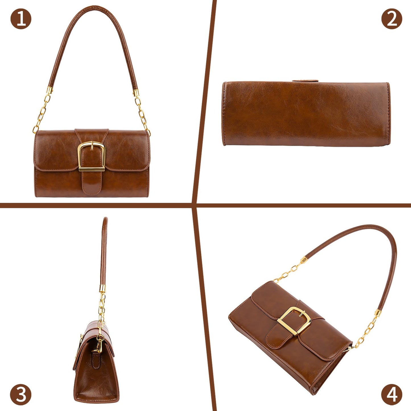 Shoulder Bag for Women, Faux Leather Women's Shoulder Handbags, Fashionable Tote Purses for Women with Removable Strap and Zipper Closure (Brown)