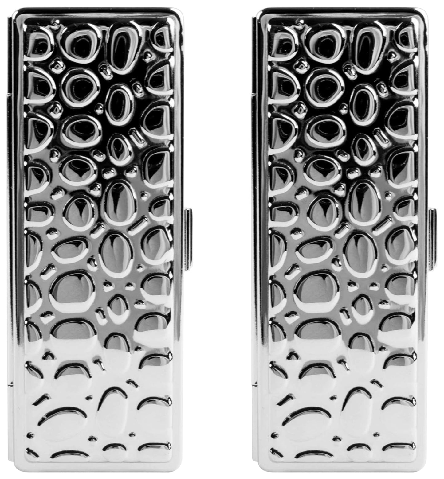 Stephanie Imports Set of 2 Rectangular Vintage Lipstick Cases With Glass Mirror (Silver Drops)