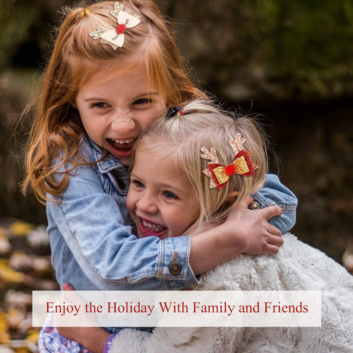 Christmas Bow Hair Clips Antler Girls Hairpins Glitter Hair Barrettes Holiday Cute Hair Accessories Best Gift for Kids