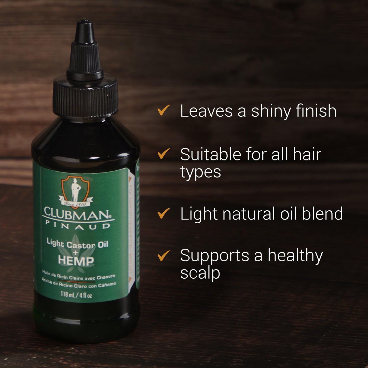 Clubman Pinaud Light Castor Oil + Hemp, Boosts thickness, Quench Dryness, Promotes Stronger and Shinier Hair, 4 fl oz