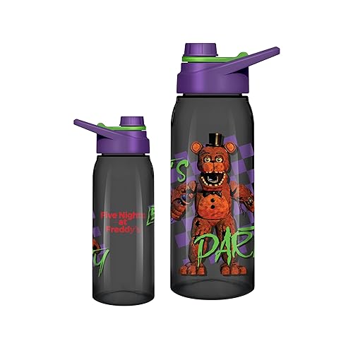 Silver Buffalo Five Nights At Freddy's “Let's Party” Checkerboard Water Bottle with Screw Lid, 28 Ounces