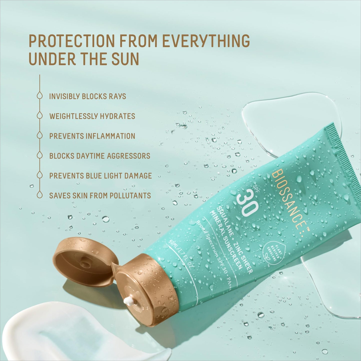 Biossance Squalane + Zinc Sheer Mineral Sunscreen Lotion - Broad-Spectrum SPF 30 with Zinc Oxide and Ectoin - Weightless with Non-Greasy, Dewy Finish