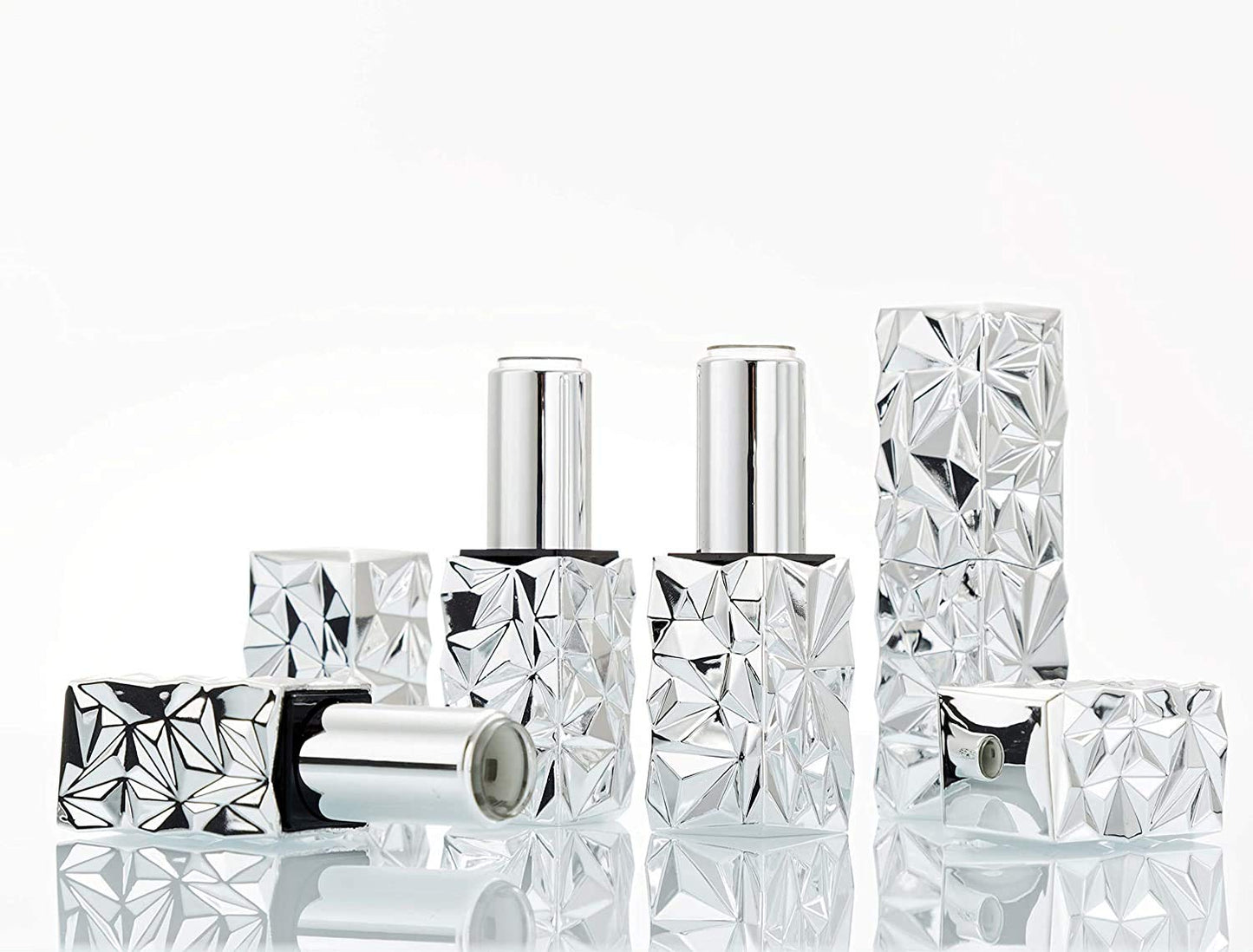 Healthcom 5 Packs 12.1mm Square Empty Lipstick Tubes Diamond Lip Balm Tube Container DIY Refillable Cosmetics Bottles with Magnetic Cap Beauty
