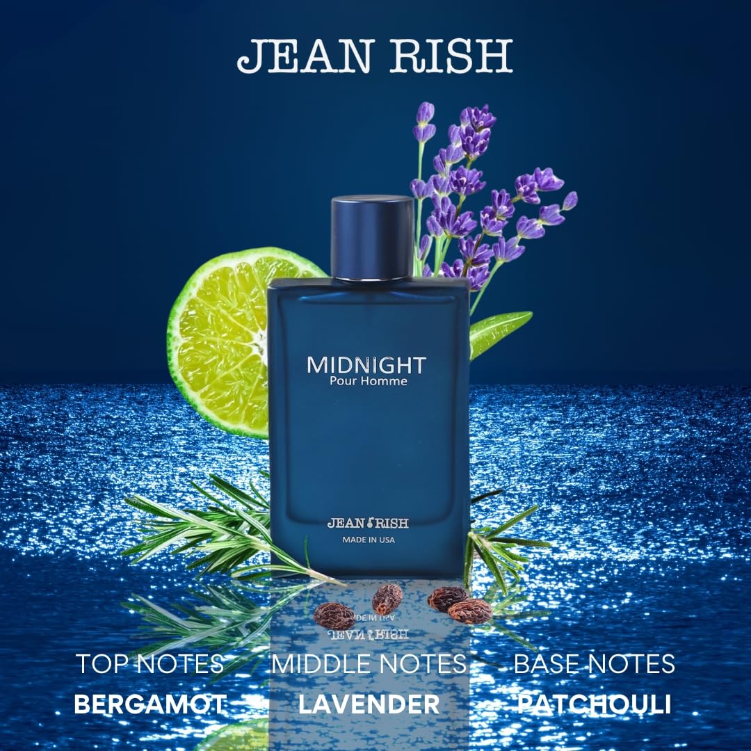 Jean Rish Midnight Pour Homme Perfume for Men Eau De Toilette, Long-Lasting Luxury Fragrance, Made In USA - Bergamot, Lavender, Patchouli, Amber, Musk Beauty & Personal Care Jean Rish
