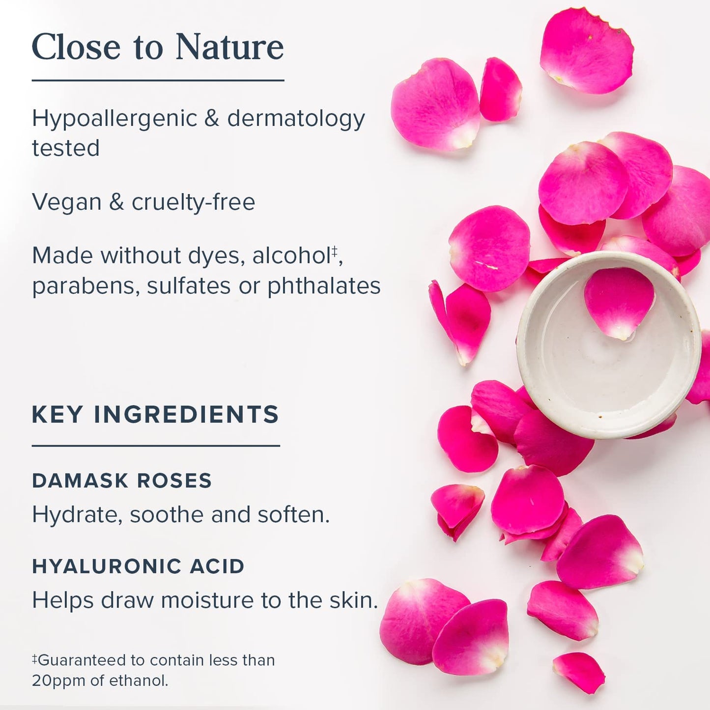 HERITAGE STORE Rosewater Facial Serum, 1% Hyaluronic Acid - Deep Hydration for Dry/Combination Skin Care - Minimizes Look of Fine Lines and Wrinkles