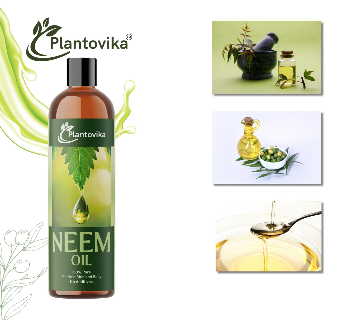 Plantovika Pure Neem Oil (16 Oz) - 100% Cold Pressed, All Natural Concentrate, Unrefined, Multipurpose, Seed Extract Beauty and Personal Care Plantovika