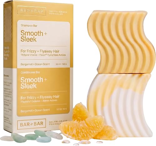 Bar and Bar Shampoo and Conditioner Bar Set - Smooth + Sleek - Anti-Frizz Solid Hair Care Duo - Frizzy Hair - Smoothing - Bergamot & Ocean, 3.5 oz