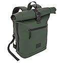 X RAY Roll Top Laptop Backpack for Men Women, PU Leather Expandable Roll Up Backpack Capacity Adjustable 22L & Fits 15.6" Laptop, Dark Olive