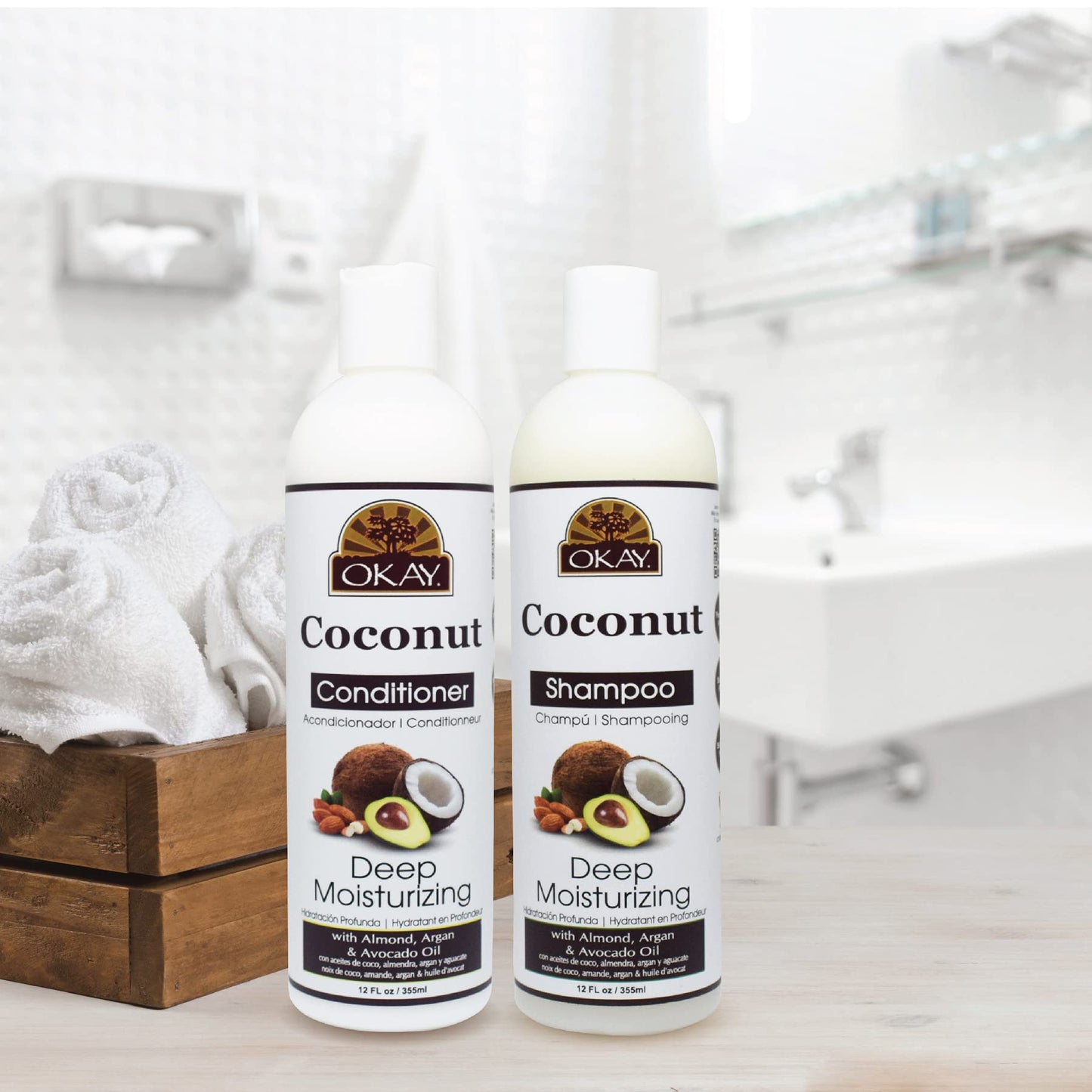 OKAY Coconut Deep Moisturizing Hair Care Gift Set (2 x 12 oz) - Hydrating Shampoo & Conditioner Duo for Dry, Damaged Hair, Restores Moisture