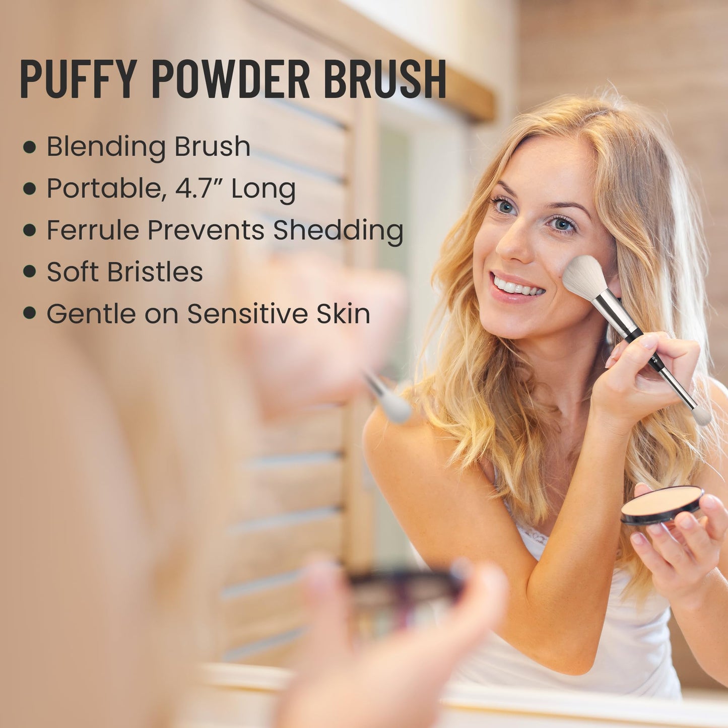BeautiHome Makeup Brush -2-in1 Eye Blending & Powder Brush - Double-Ended Make Up Applicator Tool for Eyeshadow - vegan, white