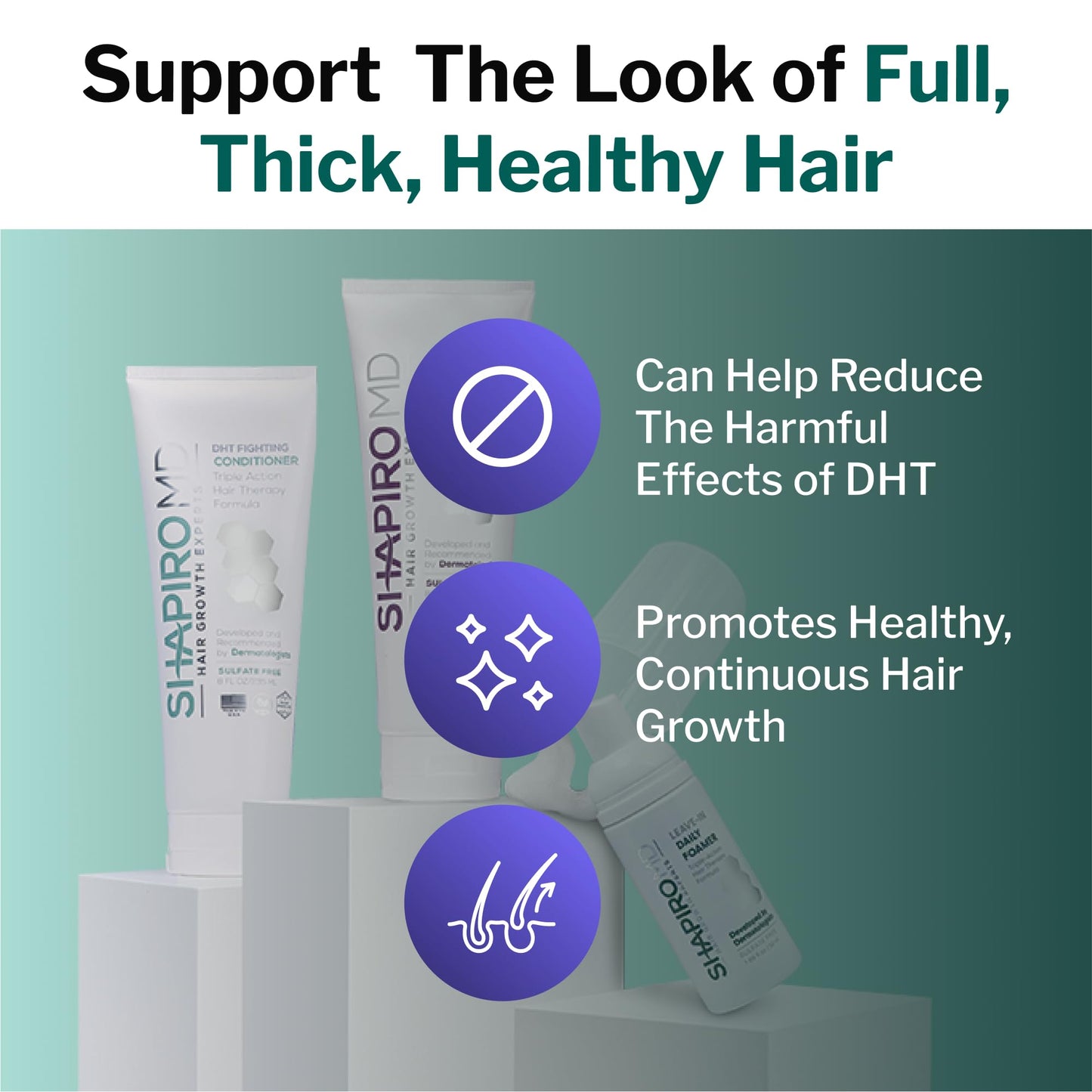 Shapiro MD Hair Growth Experts Natural Hair Kit for Thicker, Fuller, Healthier Looking Hair - Including Shampoo, Conditioner and Leave-In Daily Foam