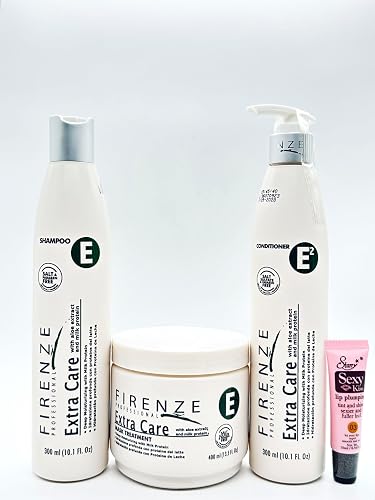 Firenze Professional Extra Care Shampoo & Conditioner 300ml/10.1 fl oz and Mask Treatment with Aloe extract & Milk protein 4000ml/13.5 fl oz- Free