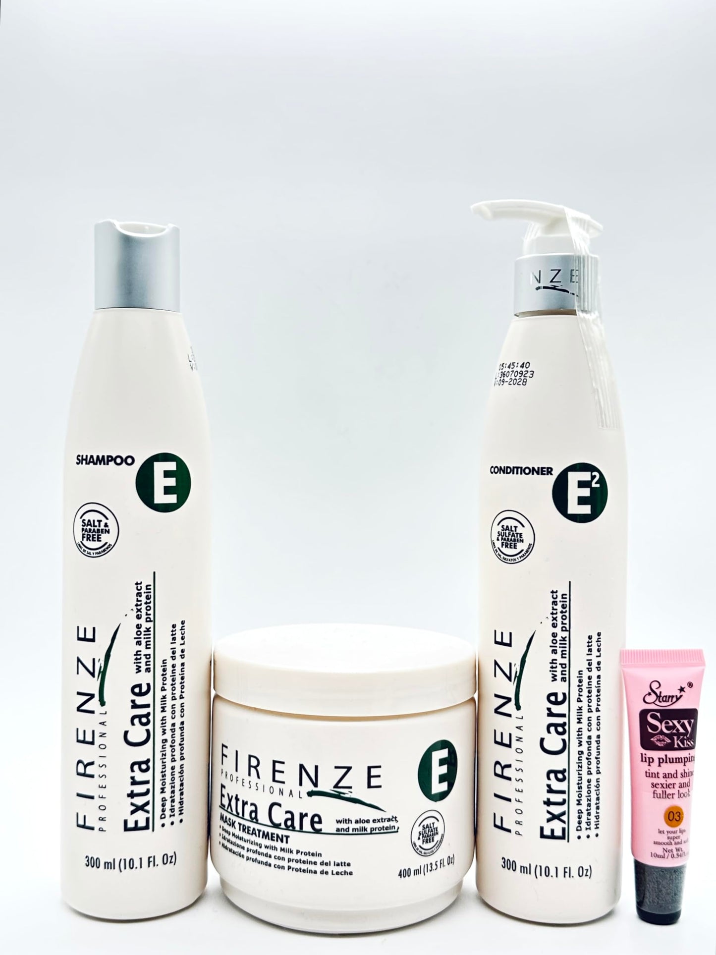 Firenze Professional Extra Care Shampoo & Conditioner 300ml/10.1 fl oz and Mask Treatment with Aloe extract & Milk protein 4000ml/13.5 fl oz- Free