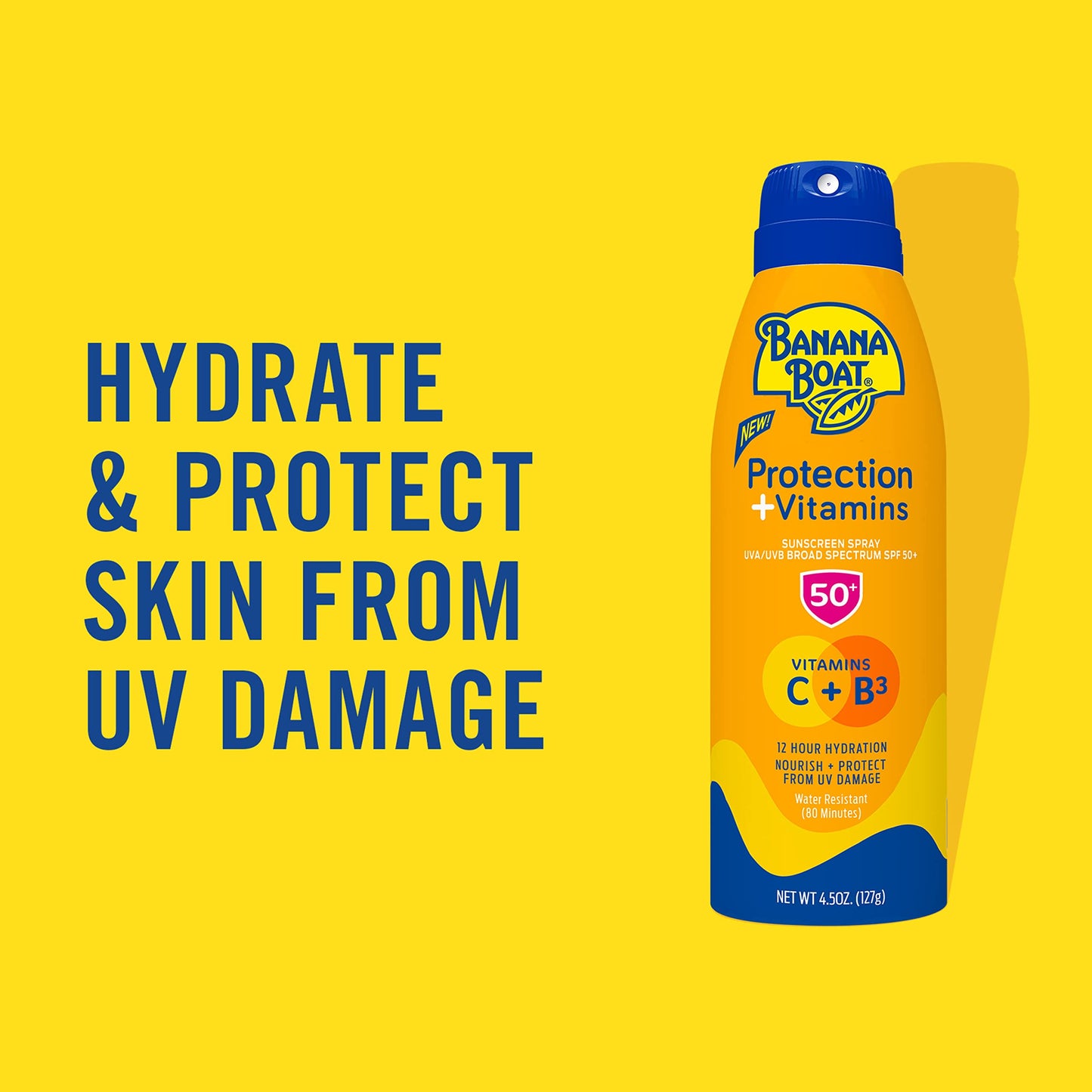 Banana Boat Protection + Vitamins Sunscreen Spray SPF 50 | Moisturizing Spray Sunscreen SPF 50 with Vitamin C & Vitamin B3 Niacinamide, 4.5oz