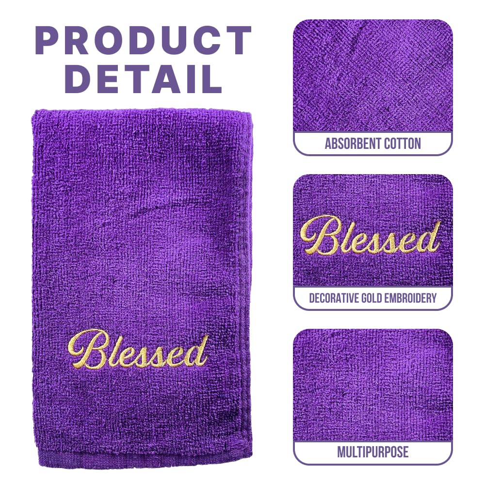 Swanson Christian Products Embroidered Hand Towels - 'Blessed' - Gifts for Pastor, Clergy, & Ministers - Pastor Towel (Purple)