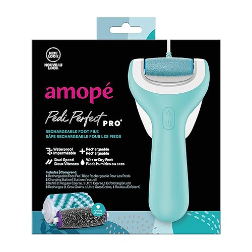 Amope Pedi Perfect Pro Wet & Dry Electric Foot File Callus Remover Kit, Waterproof, Rechargeable, Pedicure Tool for Feet, Removes Hard, Dead Skin