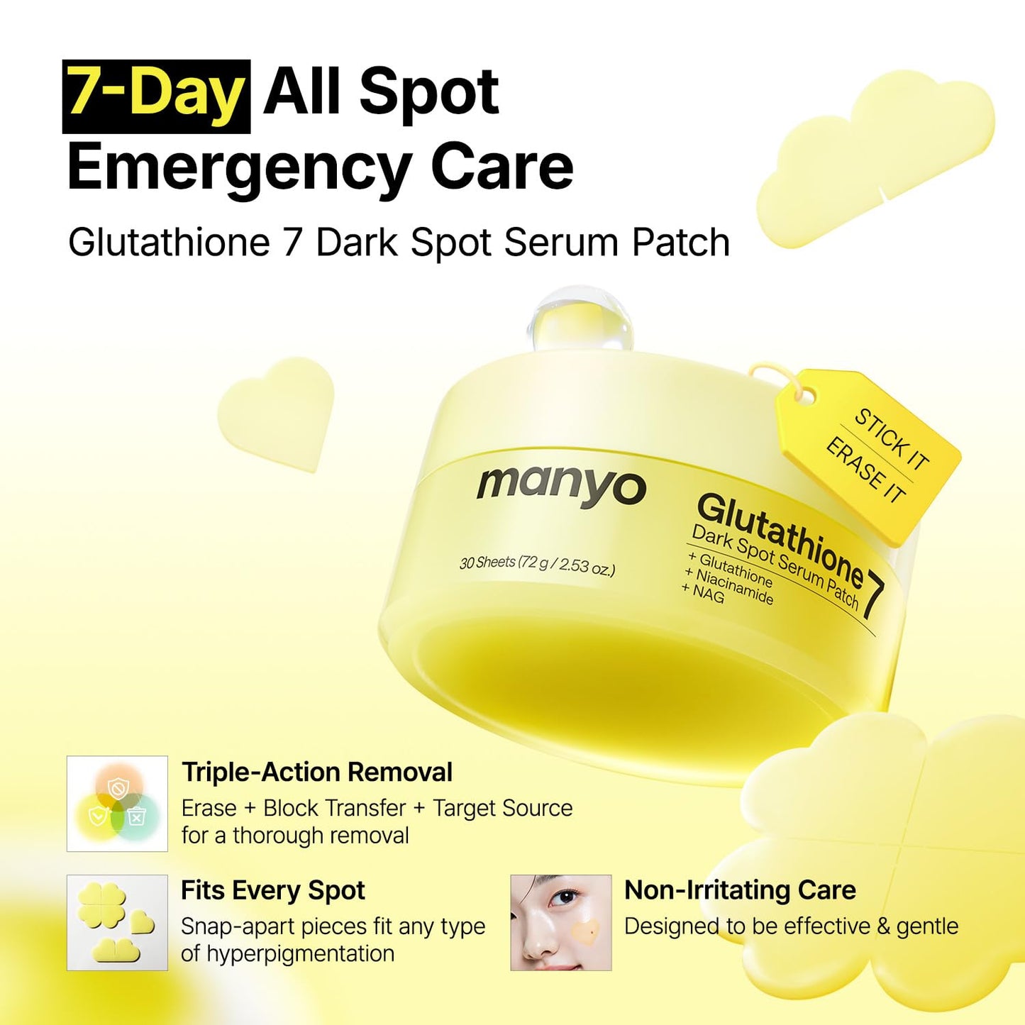 MANYO Glutathione 7 Dark Spot Serum Patch, Gel Dark Spot Patches for Face, Uneven Skin Tone & Radiance Booster, Korean Skincare, 30 Count Beauty and Personal Care ma:nyo