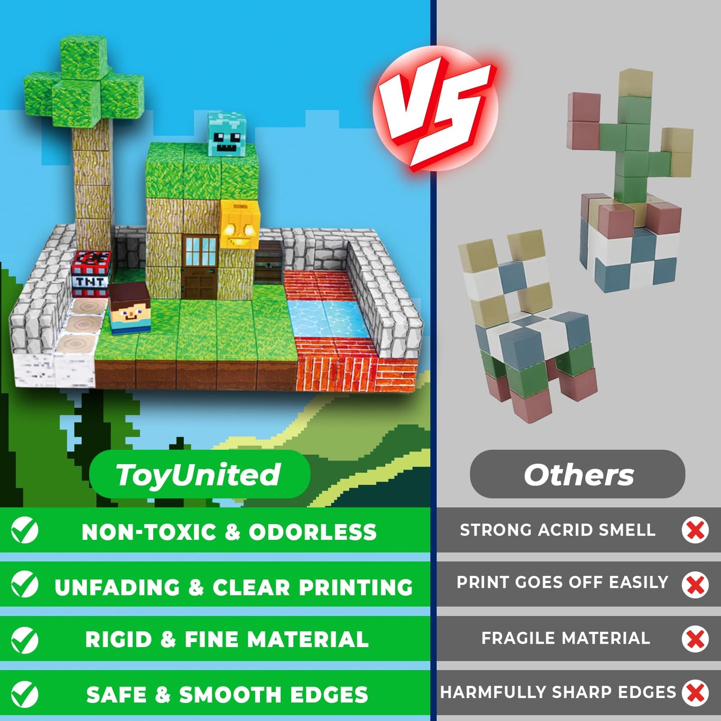 ToyUnited 150pcs Magnetic Blocks – STEM Magnet Cubes Building & Stacking Toys, Montessori Sensory Set for Kids Ages 3-8, Gift Idea