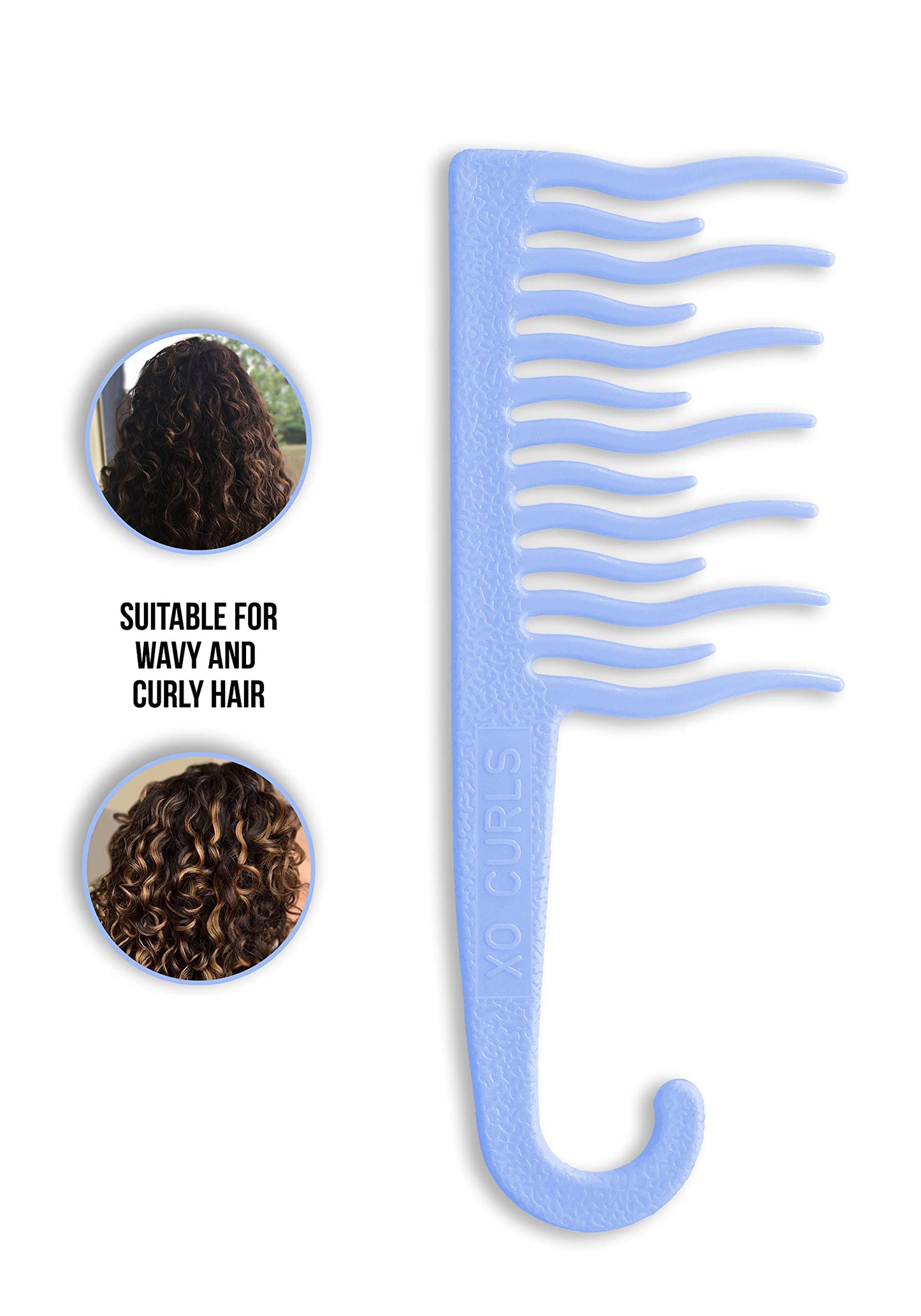 XO Curls Shower detangling hair comb, Wide tooth comb, Comb with hook for easy hanging in shower, Gentle on Scalp, Hair comb for with curly & wavy