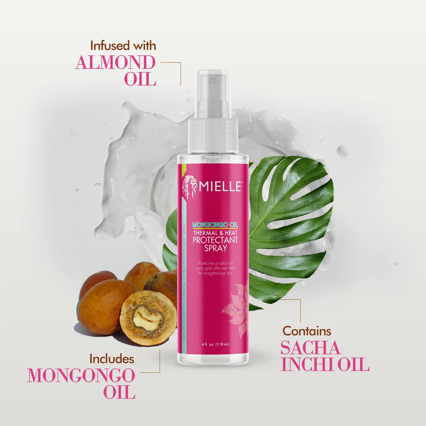Mielle Mongongo Oil Thermal & Heat Protectant Spray, Protects Hair from Heat Damage, Intense Heat Defense, Curl Pattern Protection, Safe for All Hair