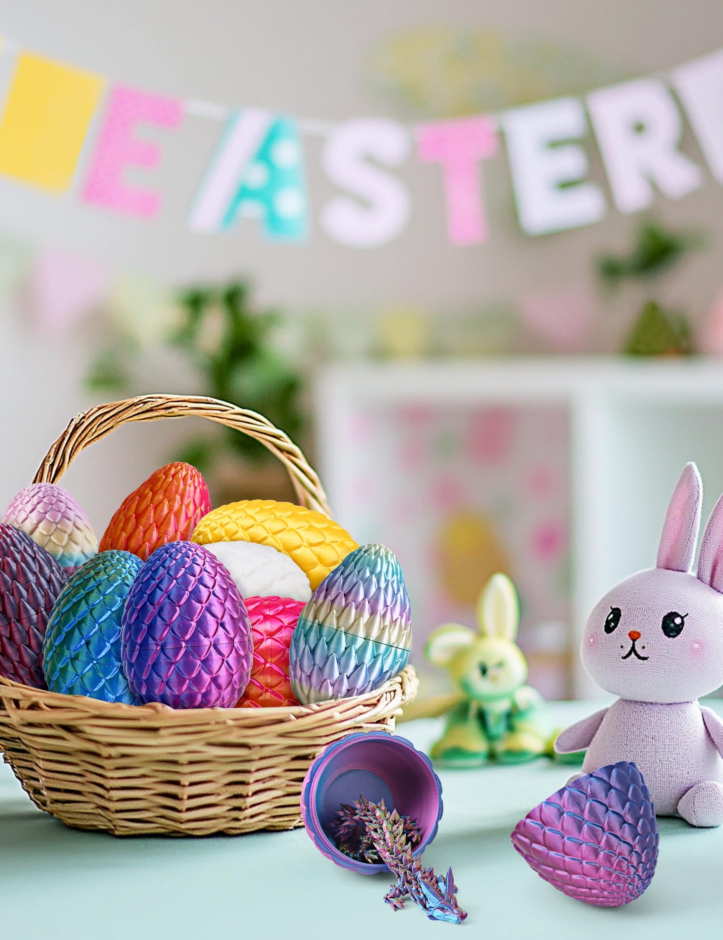 Easter Eggs Gifts for Kids, 3D Printed Dragon in Egg Easter Basket Stuffers Easter Toys for Kids Crystal Dragon Fidget Toys Prefilled Easter Eggs