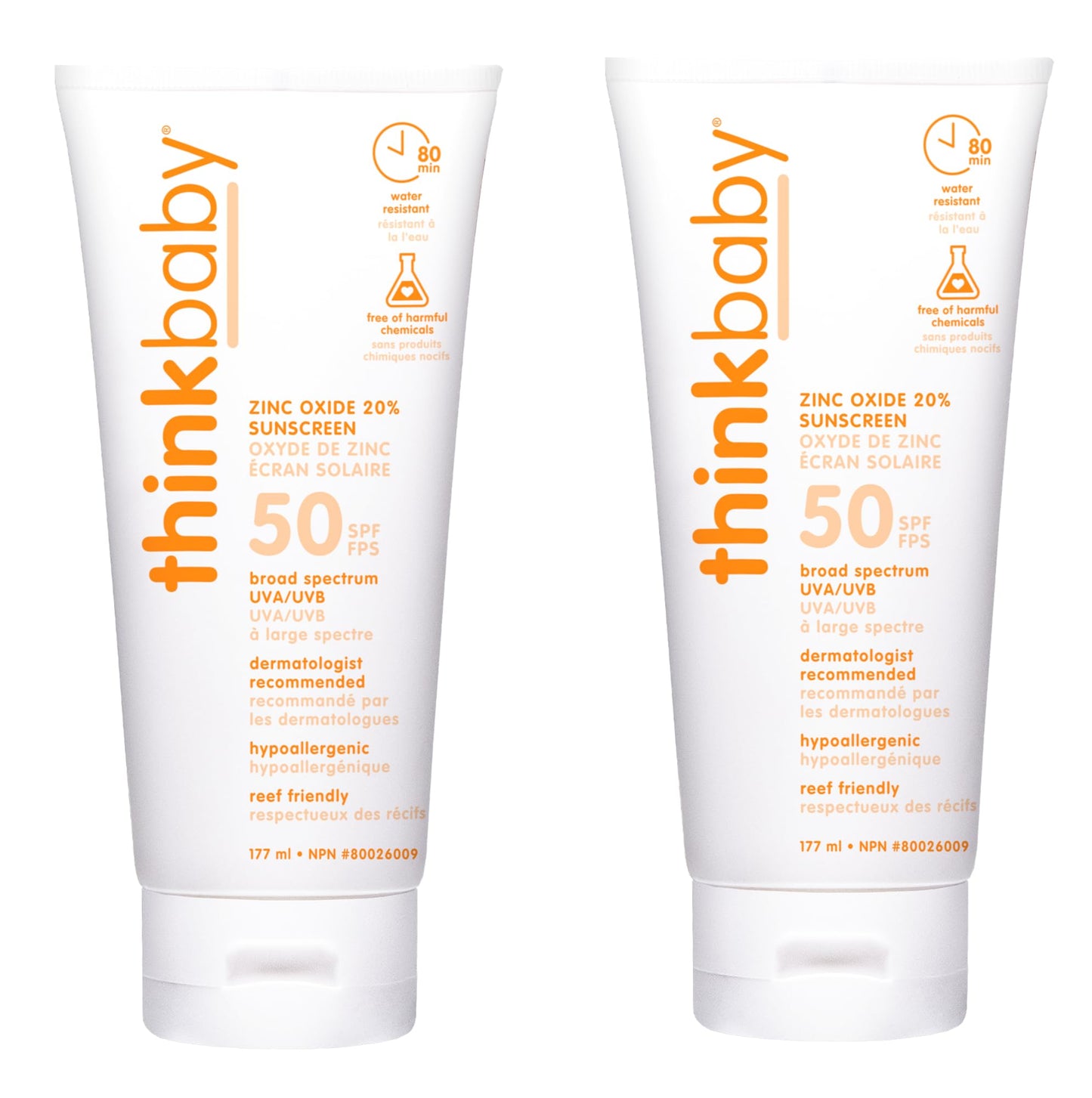 Thinkbaby Safe Sunscreen SPF 50+ - 6oz Family Size (2-Pack)