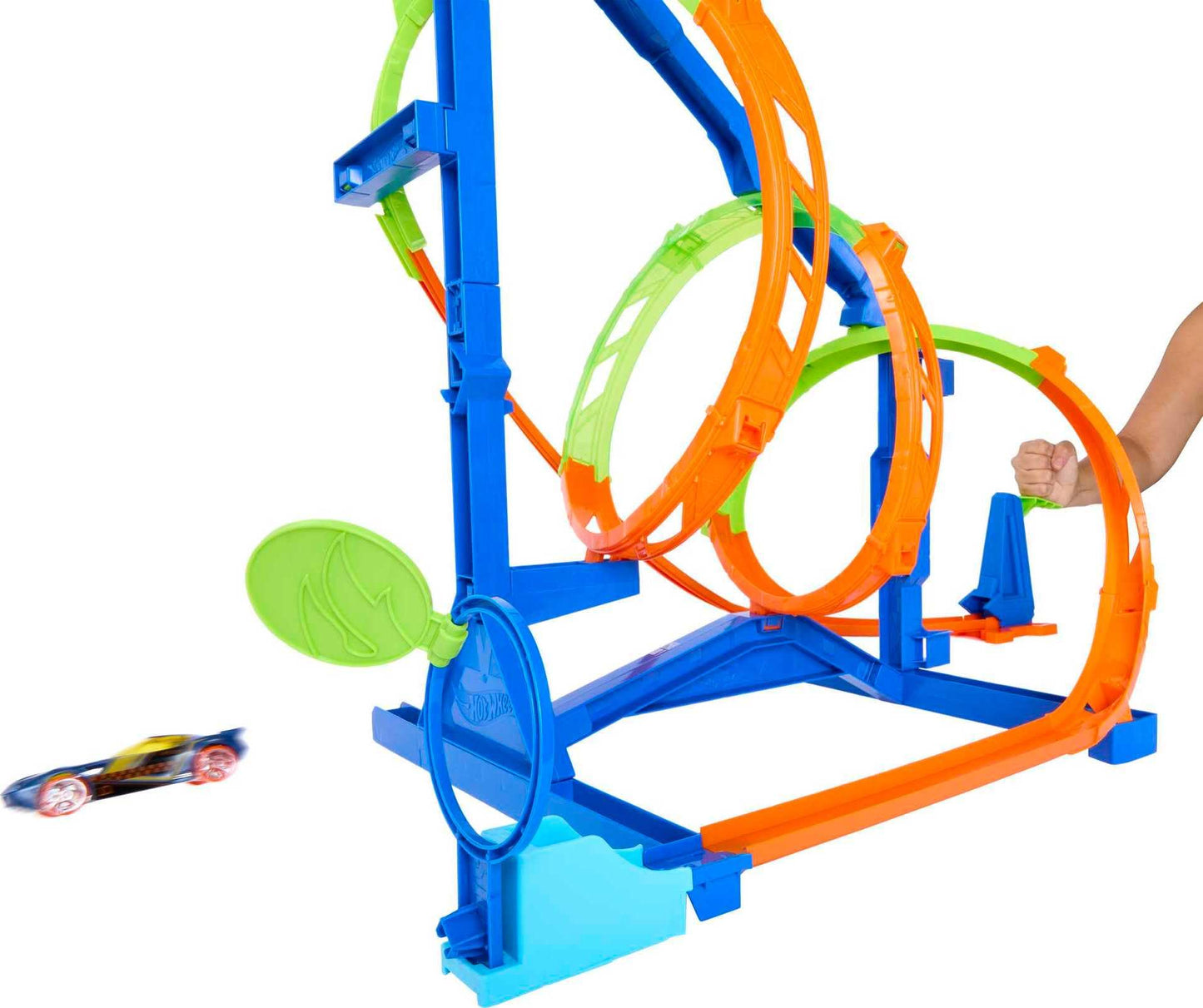 Hot Wheels Toy Car Track Set with 1:64 Vehicle, STEAM Flight Path Challenge Playset, Learn The Basic Physics of Trajectory, Track Storage