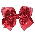 Xansema Hair Accessories: Sequin Large Bows with Alligator Clips for Girls (Red)