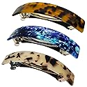 HYFEEL Large French Barrettes for Women Fine Thick Hair, Classic Tortoise Shell Hair Clips Wide Curved Celluloid Ponytail Holder Clamp Fashion Hair