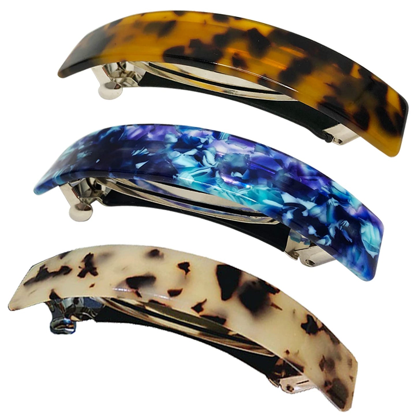 HYFEEL Large French Barrettes for Women Fine Thick Hair, Classic Tortoise Shell Hair Clips Wide Curved Celluloid Ponytail Holder Clamp Fashion Hair