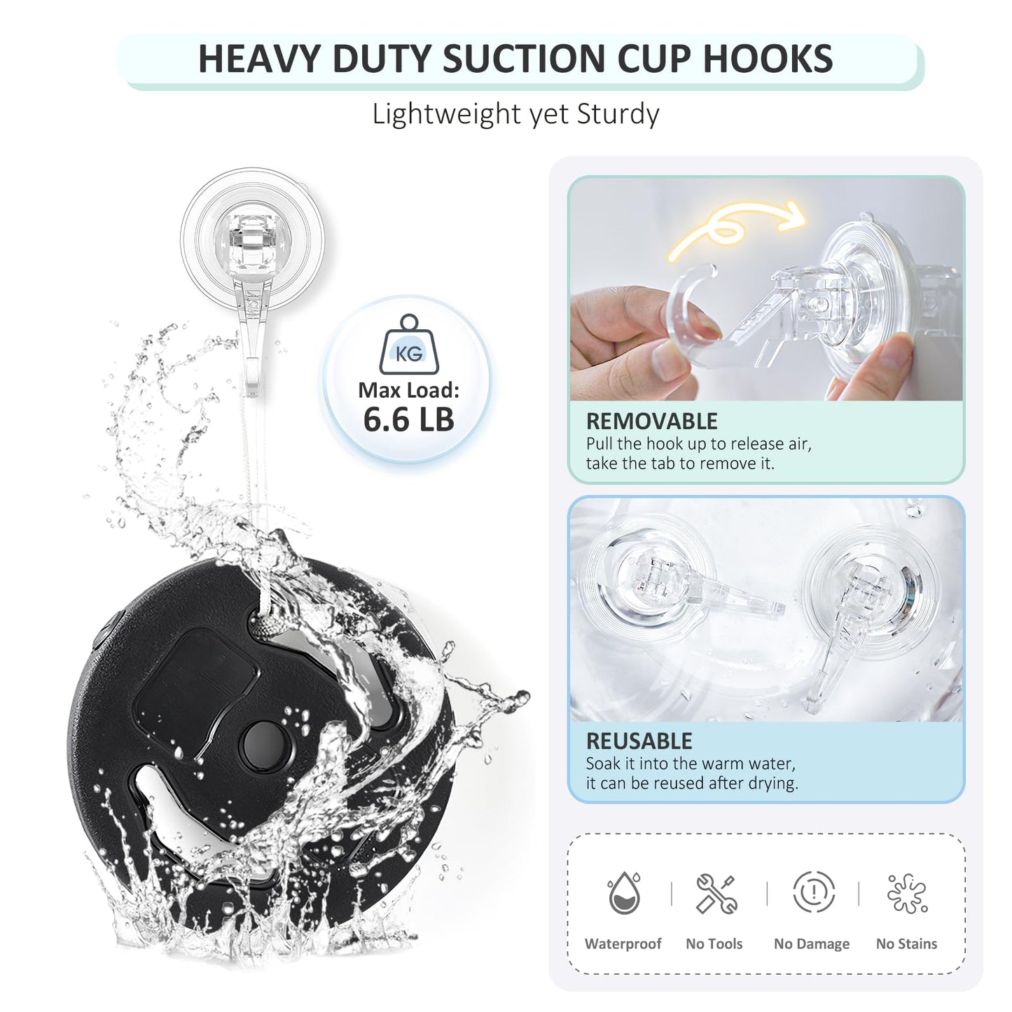 VIS'V Suction Cup Hooks, Small Shower Suction Hooks, Heavy Duty, Removable and Reusable, Clear, 2 Pcs