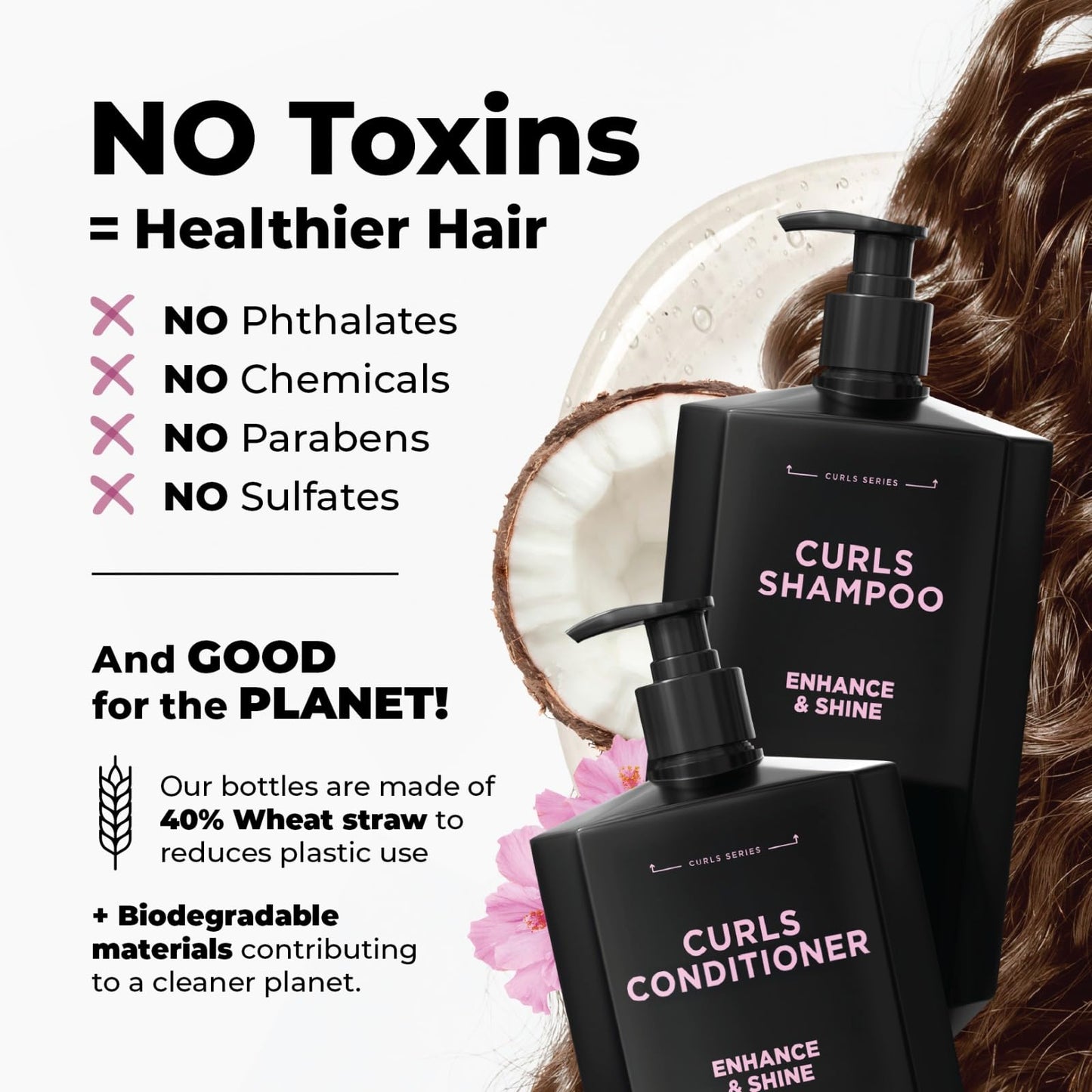 Curly Hair Shampoo & Conditioner Set - Hydrating Curl Shampoo & Conditioner for Curly & Wavy Hair for Women & Men - Sulfate-Free Frizz Control
