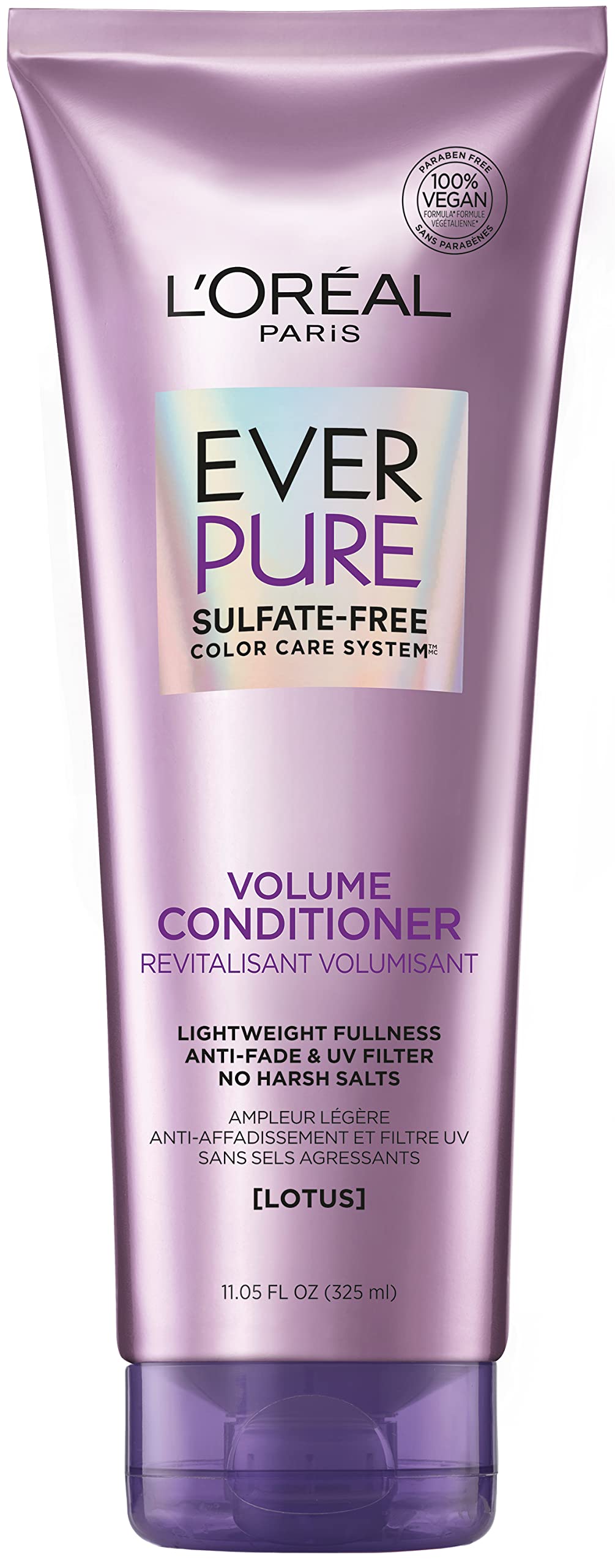 L'Oreal Paris EverPure Volume Sulfate Free Conditioner for Color-Treated Hair, Volume + Shine for Fine, Flat Hair, with Lotus Flower, 11 Fl; Oz