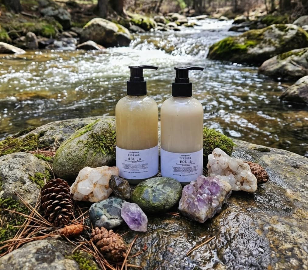 Wild Hermit Wellness Del Ju Plant Based Milk Protein Shampoo and Conditioner with Aloe, Flax Seed, Plum Kernel Extract, Vitamin Rich, Sulfate Free