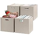 Posprica Storage Cube Basket Bins,13×13 Foldable Storage Boxes for Closet Organizer Shelf Cabinet Bookcase,Thick Fabric Drawer,Set of 4, Beige