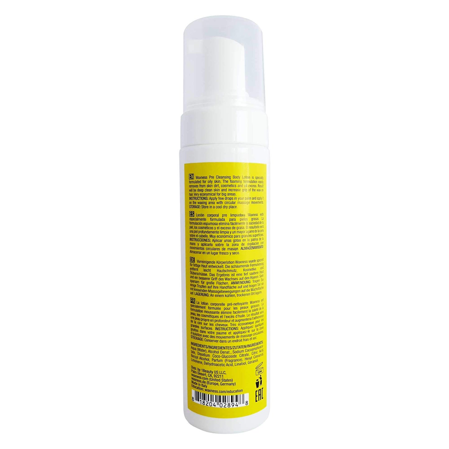 Waxness Pre Waxing Cleansing Foaming Lotion 6.7 fl oz (200 ml) - Skin Prep Cleanser for Oily Skin Before Waxing, Removes Oil & Residue - Made in Italy Beauty and Personal Care Waxness