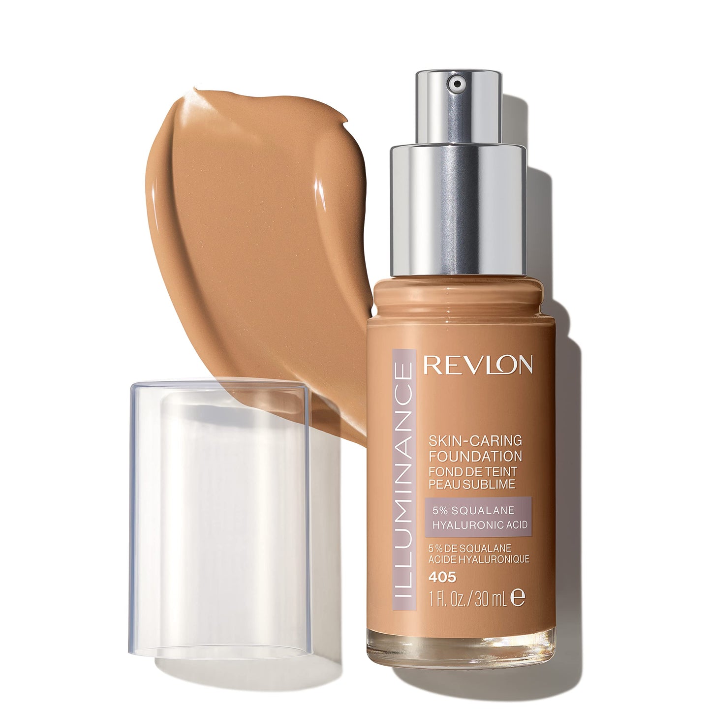Revlon Illuminance Skin-Caring Liquid Foundation, Hyaluronic Acid, Hydrating and Nourishing Formula with Medium Coverage, 405 Hazel, 1 fl oz