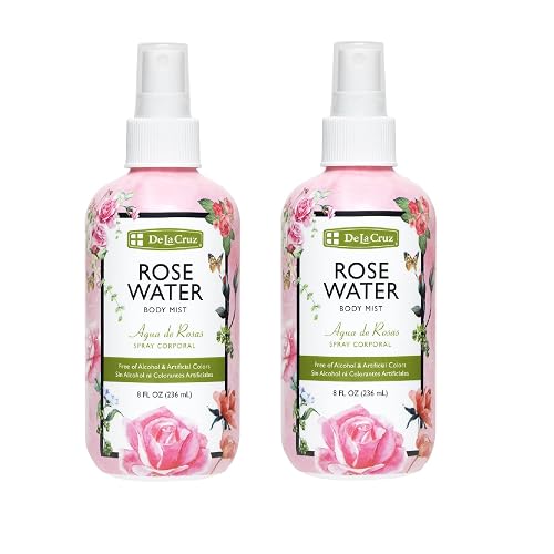 De La Cruz Rose Water Spray, No Parabens or Artificial Colors, Vegan, Made in USA 8 FL. OZ. (2 Bottles)