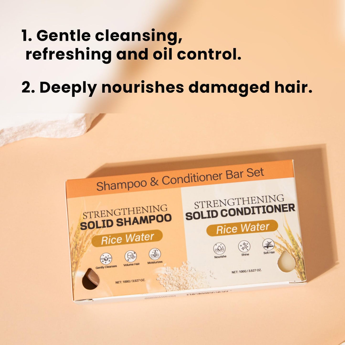 Rice Water Bar Shampoo and Conditioner Set for Hair Growth, Handcrafted Travel Solid Shampoo and Conditioner for Thinning Hair, Hydrating