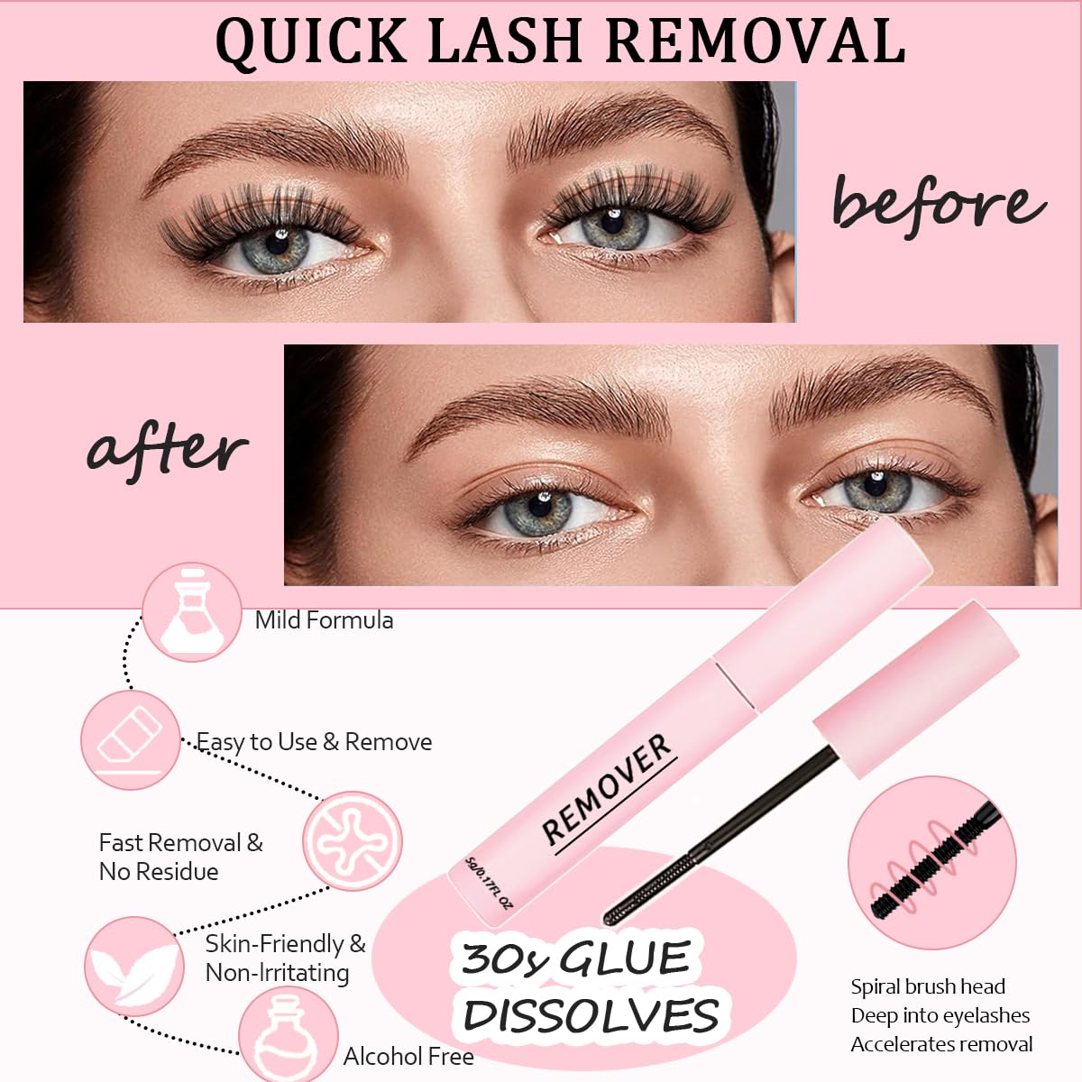 Lash Bond and Seal Kit 4 Pcs DIY Lash Extension with Waterproof Lashe Cluster Glue 72h Hold and Seal Lash Remover Tweezers Portable Eyelash Brush