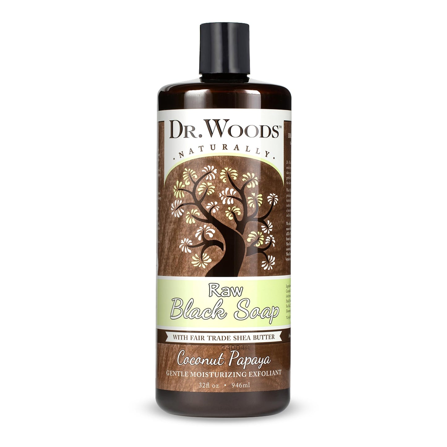 Dr. Woods Raw African Liquid Coconut Papaya Black Soap- Body Wash for Men & Women, Organic Shea Butter, Gentle Exfoliant, Coconut & Papaya Fragrance