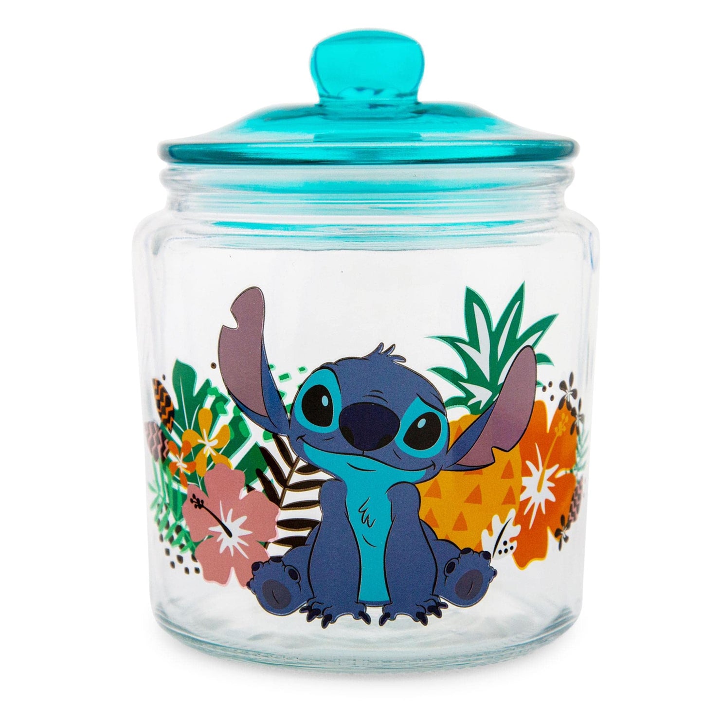 Silver Buffalo Disney Lilo & Stitch Tropical Glass Cookie Snack Candy Jar With Lid (Small)